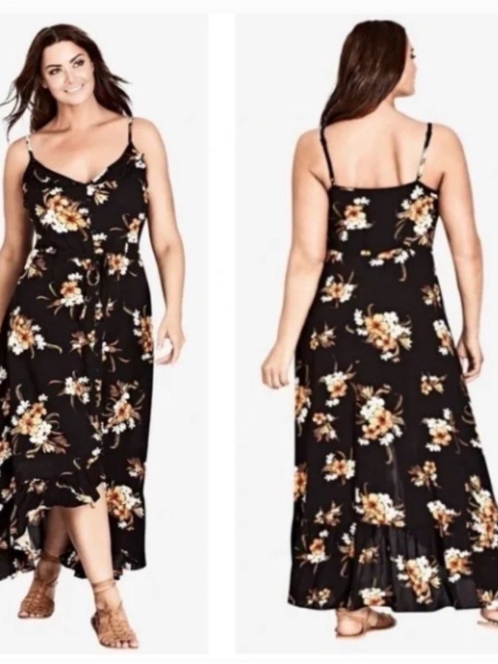 City Chic Black Floral Maxi Dress with Spaghetti Straps